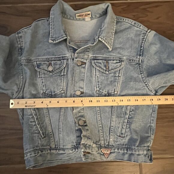Vintage Guess light blue women's denim jacket with guess logo size - Picture 3 of 6